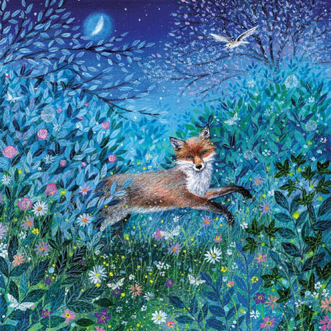 Fox in Moonlit Garden Greetings Card