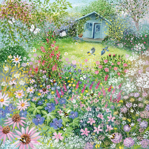 Garden With Bees and Butterflies Greetings Card