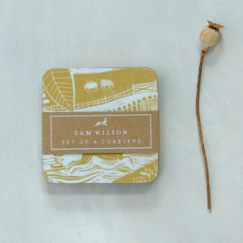 Through The Fields Ochre Coasters